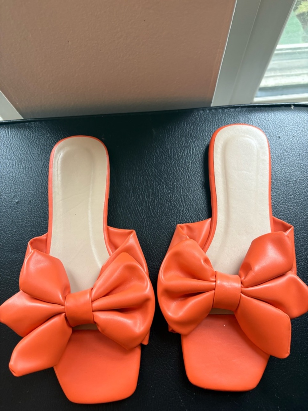 Orange Bow Slide Sandals for Women